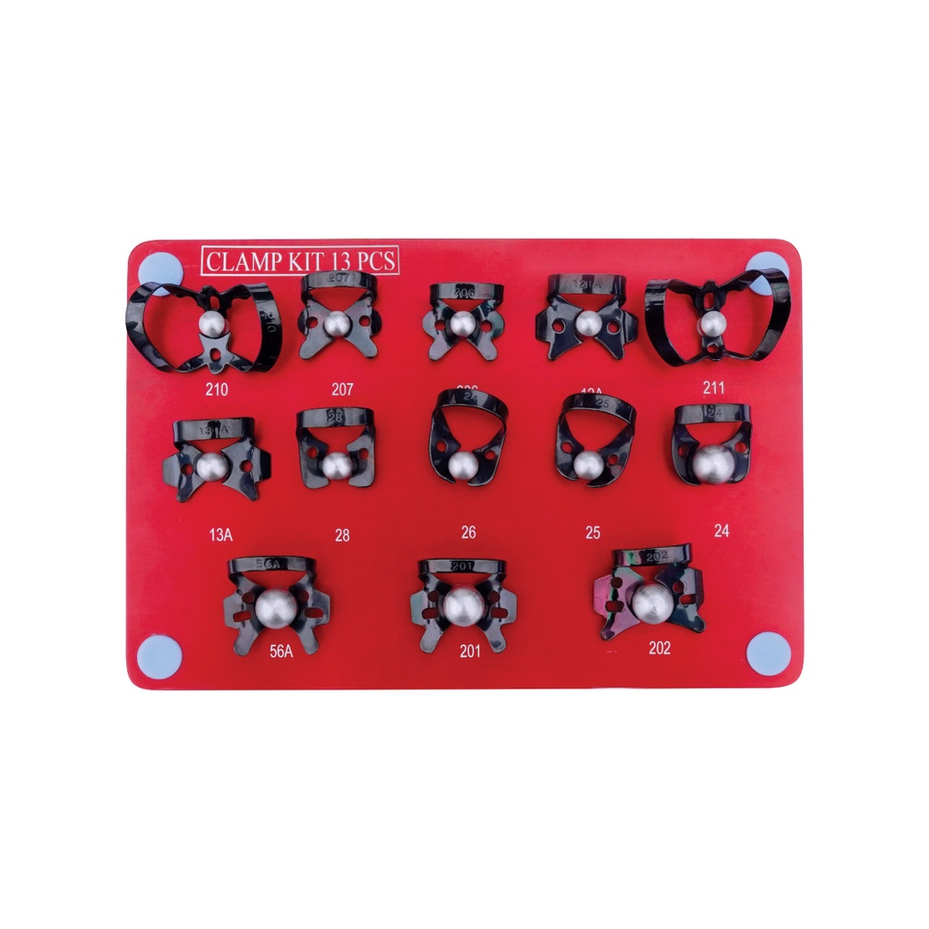 Rubber Dam Clamps 13 Pcs Kit Red Silver Plate Black Clamps