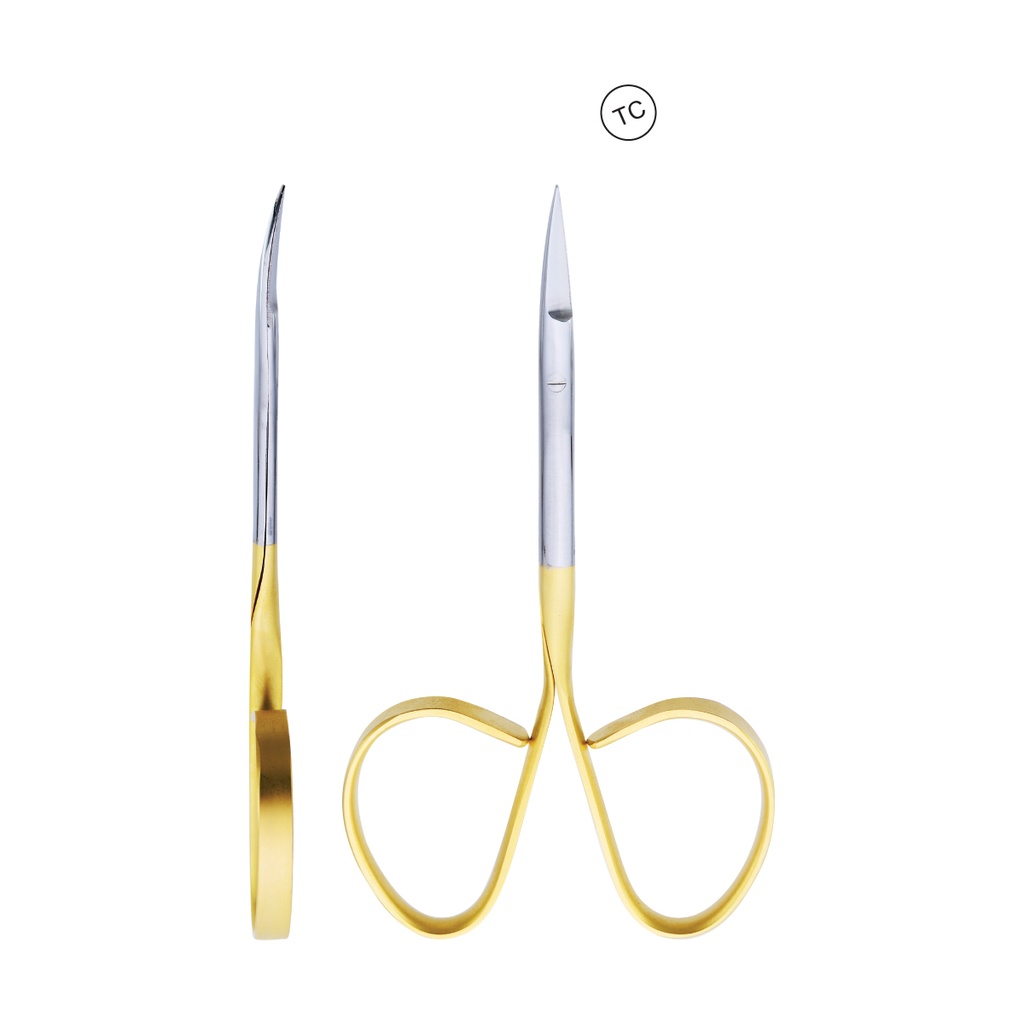 Micro Scissor (TC) Iris Curved 10.5cm Blade 18mm Serration 1 Blade Gold