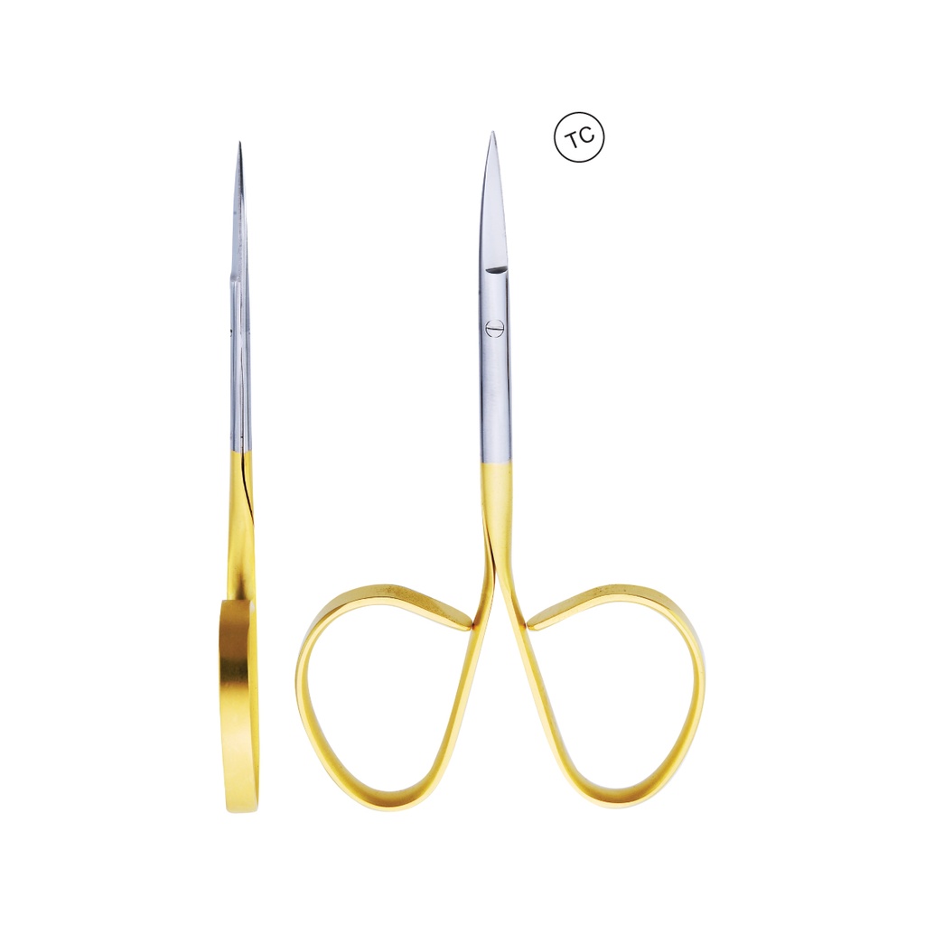 Micro Scissor (TC) Iris Straight 10.5cm Blade 30mm Serration 1 Blade Gold