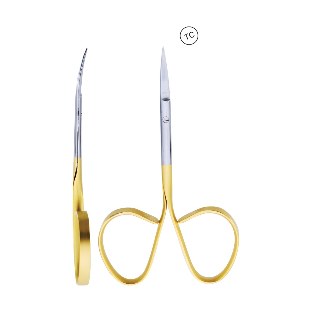 Micro Scissor (TC) Iris Curved 10.5cm Blade 30mm Serration 1 Blade Gold