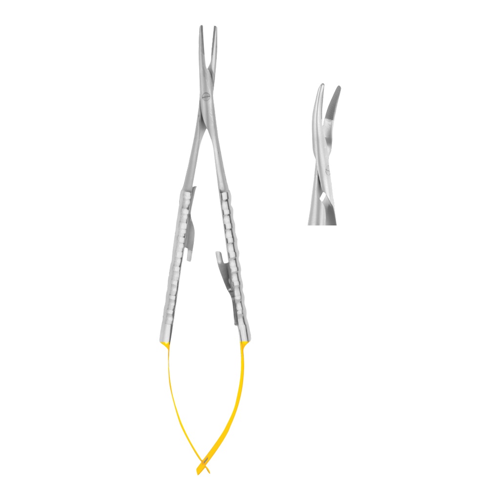Micro Castroviejo Needle Holder Curved 18cm (TC) Gold