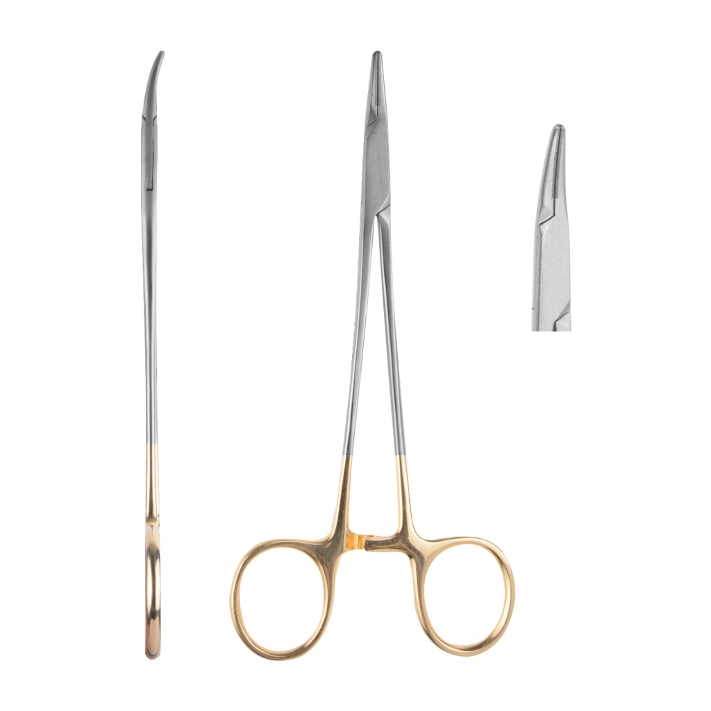 Crile Needle Holder Curved 15cm (TC) Gold